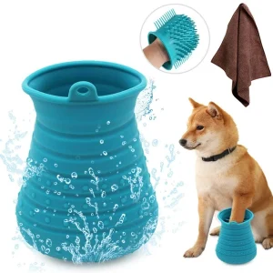 Portable Pet Paw Cleaner Cup Silicone Dog Foot Washer for Muddy Paws Blue