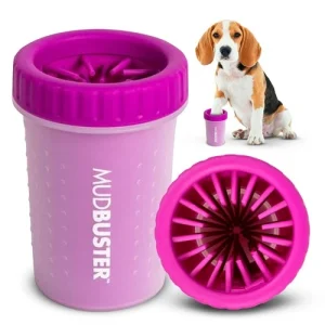 Medium Dog Paw Cleaner Fuchsia Silicone Bristle Muddy Paw Washing Cup